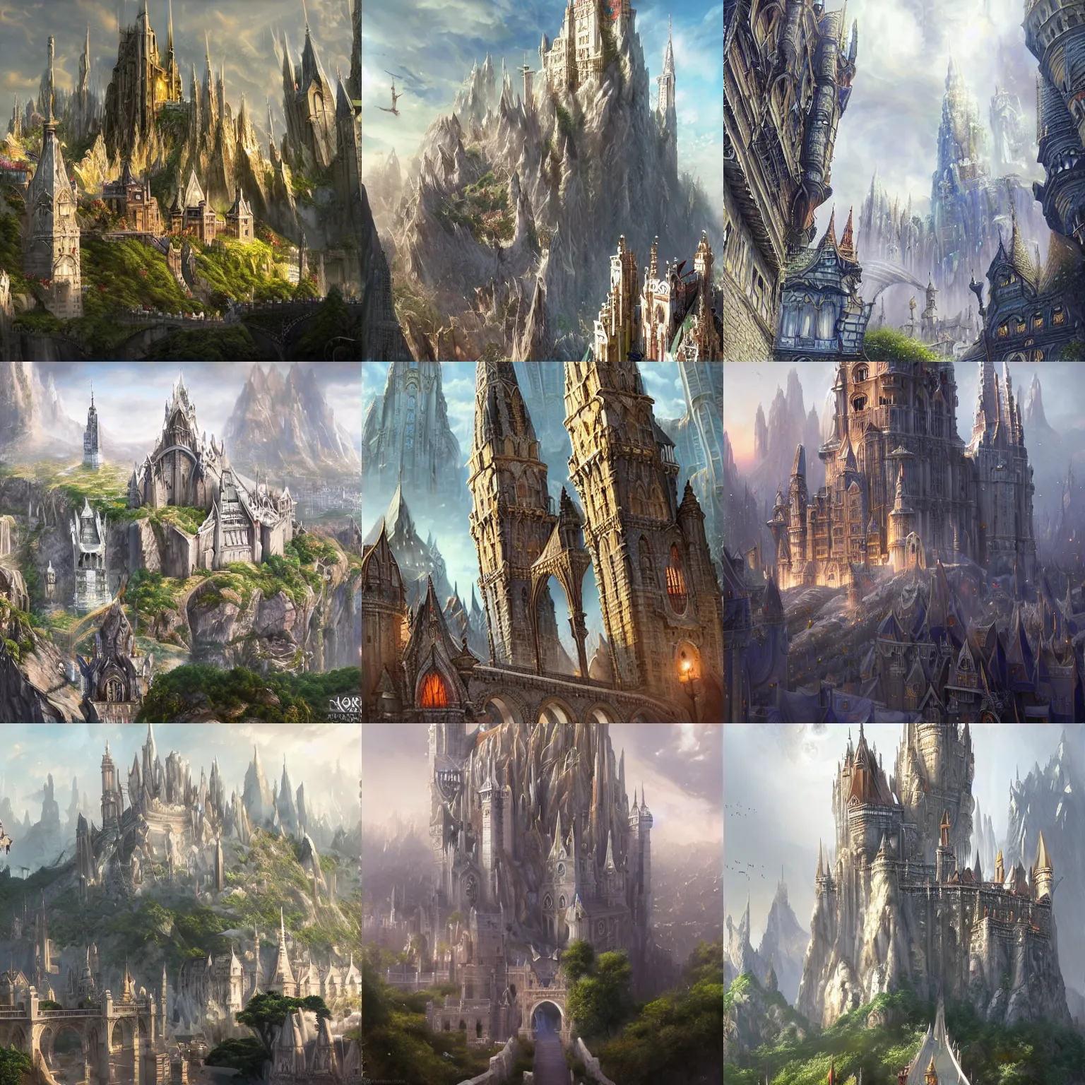 Prompt: fantasy city built from white smooth stone, gleaming, glorious, awe-inspiring, breathtaking, high towers, walls, grass field surrounding the city, fantasy art, intricate, elegant, trending on artstation, digital art, by Stanley Artgerm Lau, WLOP, Rossdraws, James Jean, Andrei Riabovitchev, Marc Simonetti, Yoshitaka Amano