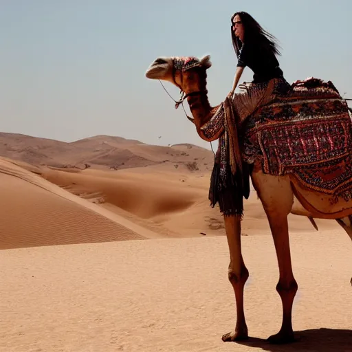 Image similar to billie eilish riding a camel