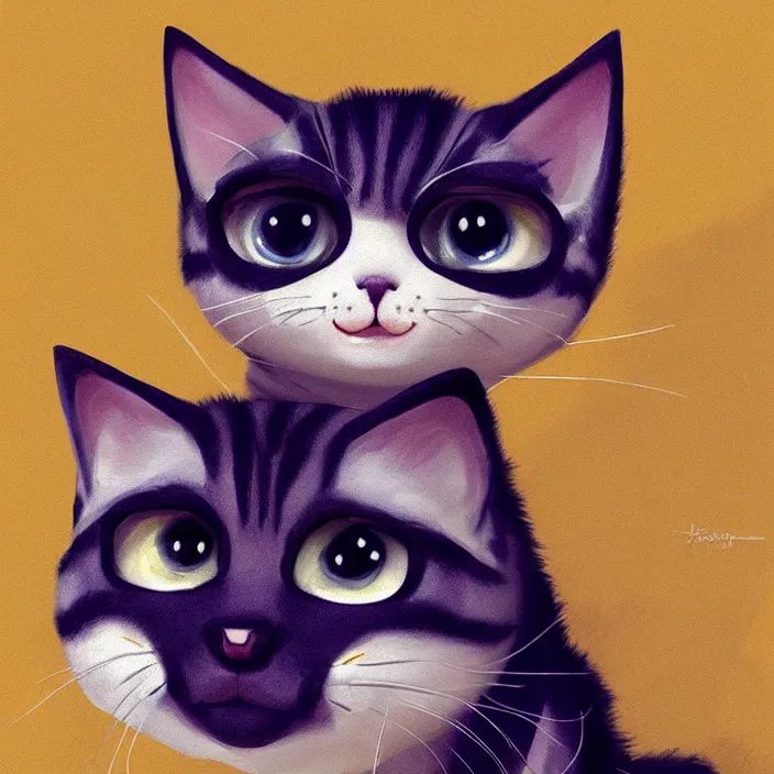 Image similar to cute cat of cheshire an adorable cat with black and blue stripes, shiny eyes and a big playful smile. award - winning digital art, trending on artstation