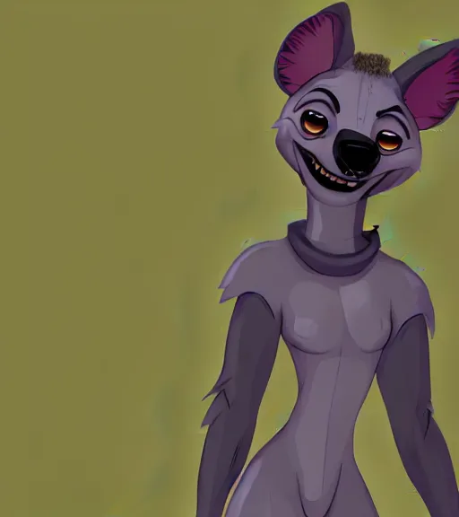 Image similar to digital detailed full body of anthromorphic female hyena, in style of zootopia, fursona, furry, furaffinity, 4 k, deviantart, wearing astronaut outfit, in style of zootopia, floating in space, space background, in deep space, dark background, hyena fursona, cyberpunk, female, detailed face,