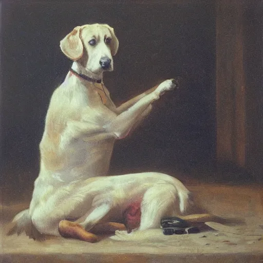 Prompt: “a person by a dog oil panting”