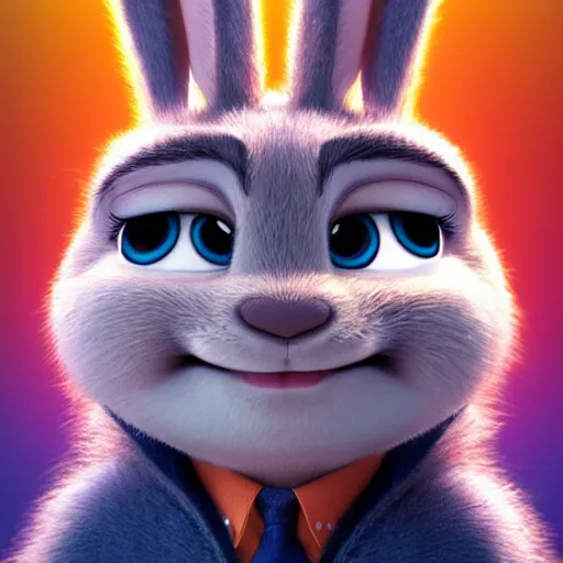 Image similar to portrait of a super cute bunny, a carrot, pixar, zootopia, cgi, blade runner. trending on artstation, smiling, friendly