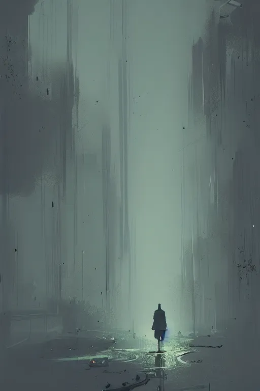 Prompt: a person standing on a path at night, concept art by ismail inceoglu, featured on deviantart, magical realism, dystopian art, concept art, ominous vibe