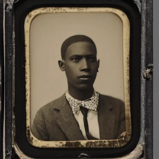 Prompt: a black and white photo of a young man, a character portrait by henry justice ford, tumblr, harlem renaissance, 1 9 2 0 s, studio portrait, tintype photograph