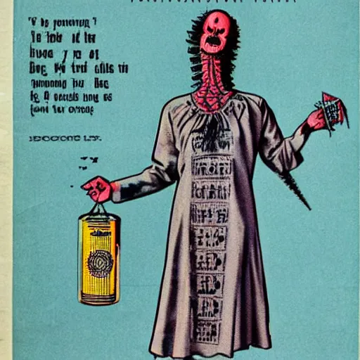 Image similar to vintage advertisement for a hellraiser themed nightgown, high resolution scan