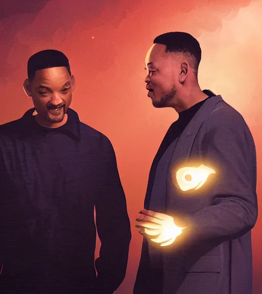 Image similar to will smith slapping elon musk, digital painting, liminal eerie midnight backlit, a picture taken by Michael Komarck and Daniel Ljunggren