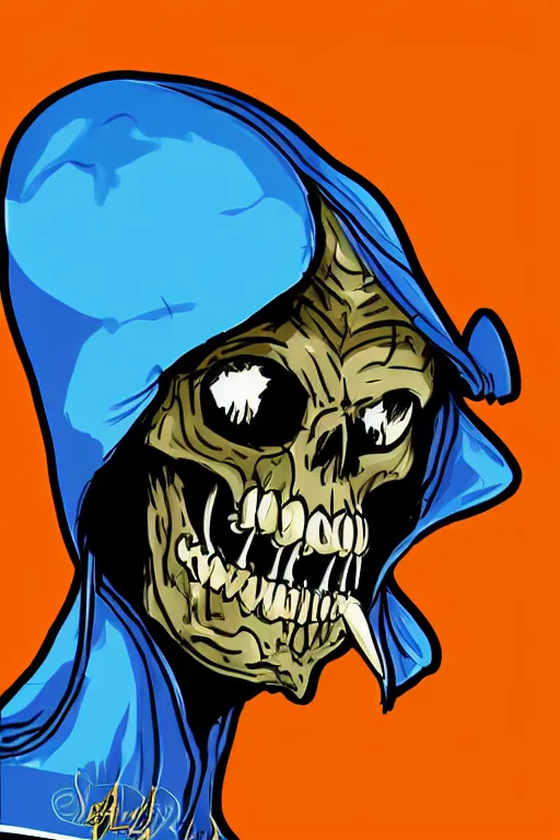 Image similar to A portrait of a skeletor that is a gangster, sticker, colorful, illustration, highly detailed, smooth and clean vector curves, no jagged lines, vector art, smooth