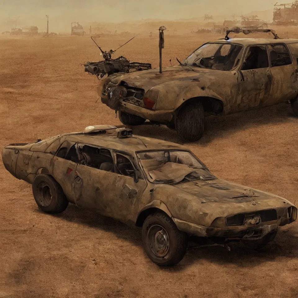 Image similar to a lonely Dacia 1310 in Mad Max, artstation, concept art