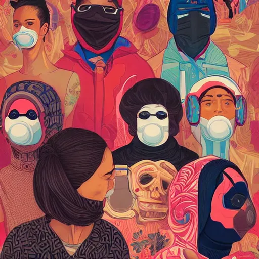 Image similar to portrait of people with sanitary mask, Tristan Eaton, artgerm, Victo Ngai, RHADS, ross draws