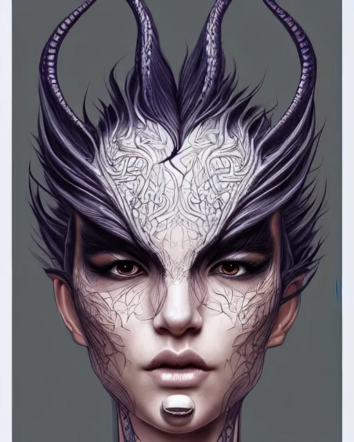 Image similar to digital art, centered portrait dragon with short hair, face made with intricate roots, by james jean and by artgerm, by ross tran, ultradetailed, charachter design, concept art, trending on artstation,