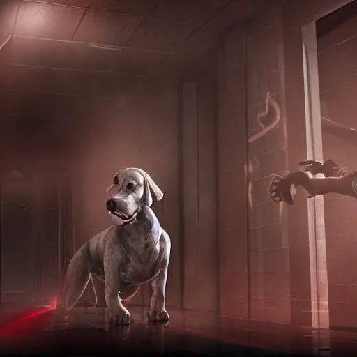 Image similar to the scp foundation mtf fighting off evil clifford the big red dog in a dark laboratory hallway, intricate, dramatic lighting, elegant, hyper realistic, smooth, highly detailed