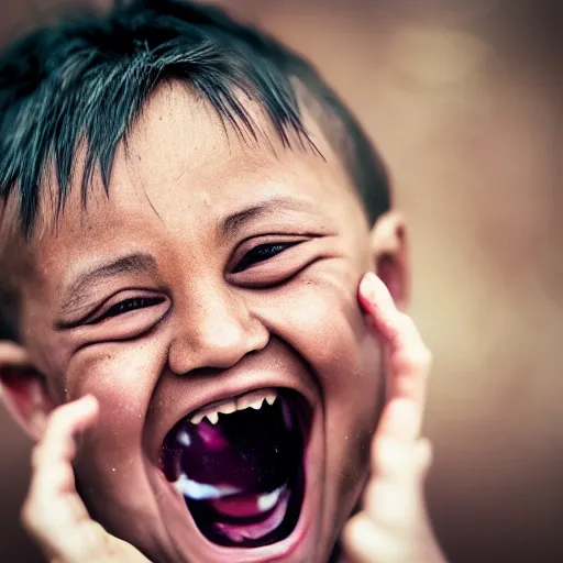 Prompt: happy world 50mm award winning photo of a person being happy dramatic photo, emotional, laughter and glee, inspiration, beautiful photography, cinematic, close up,