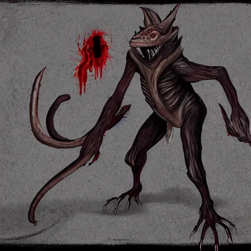 Prompt: big butcher anthropomorphic male lizardfolk posing scarily, scary angry pose, chasing you, bloody, covered in blood, fresh kill, cleaver, in a cave, earie setting, lovecraft eldritch horror, hyperdetailed, furaffinity, anthro art, furry