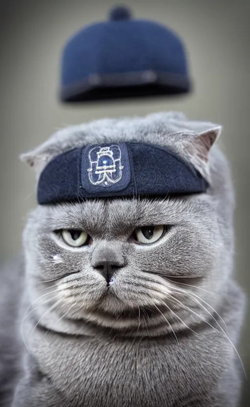 Prompt: portrait photo of scottish fold cat wearing a military hat, pure grey fur, highly detailed, high resolution, realistic photo, stunning, girls frontline style, bokeh soft, 1 0 0 mm, trending on instagram, by professional photographer, soldier clothing, shot with a canon, low saturation