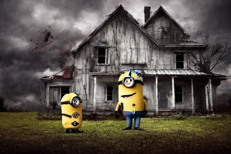 A Still Gru Shooting Minions Horror Movie Scary Stable Diffusion