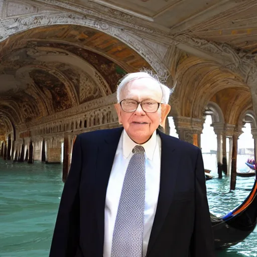 Image similar to A photograph of Warren Buffet in Venice