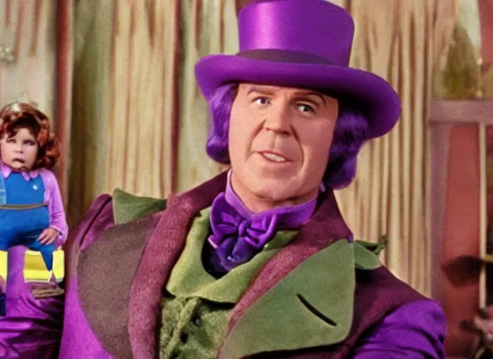 Image similar to film still of thanos as willy wonka in willy wonka and the chocolate factory 1 9 7 1