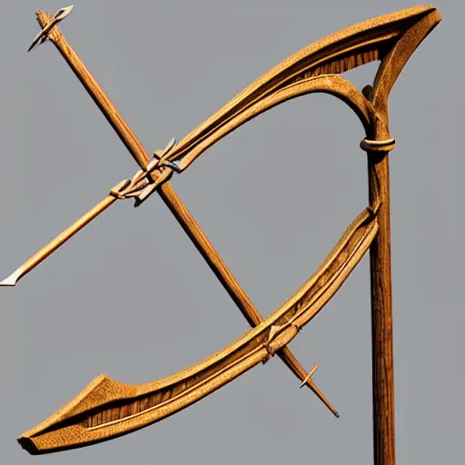 Image similar to complex 3 d model of a medieval bow and arrow