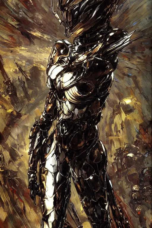 Image similar to full body girl metal armor painting by gaston bussiere, yoji shinkawa, tsutomu nihei