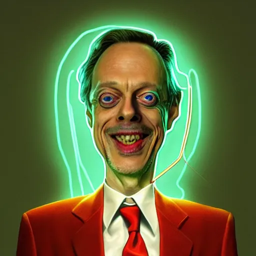Image similar to steve buscemi as a martian alien, smiling, holding neon mushrooms, highly detailed, 8 k, trending on artstation, award - winning art,