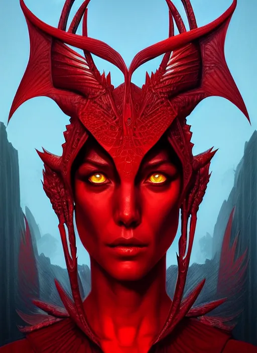 Image similar to symmetry!! brutalist portrait of a red dragon priestess, dark fantasy, intricate, highly detailed, dynamic lighting, digital art, digital painting, artstation, terence nielsen, sharp focus, illustration, art by artgerm and greg rutkowski and moebius, 8 k