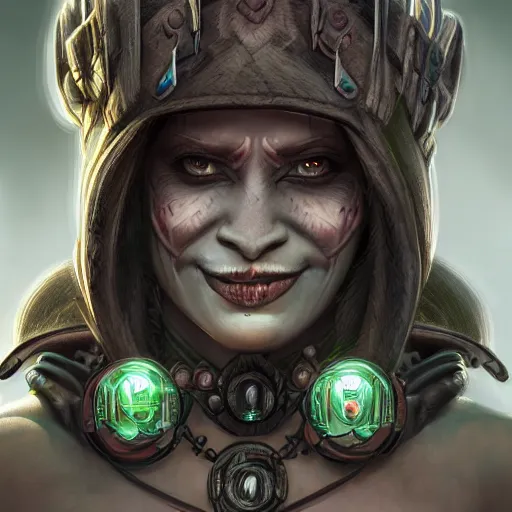 Prompt: Ultrarealistic illustration garona halforcen, orc, fangs, warcraft, portrait, beautiful, cyberpunk, sci-fi fantasy,intricate,elegant,highly detailed, digital painting, artstation, concept art,