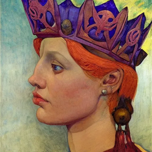 Image similar to the tentacle crown, by Annie Swynnerton and Nicholas Roerich and Diego Rivera, violet skin, elaborate costume, geometric ornament, rich color, dramatic cinematic lighting, smooth, sharp focus, extremely detailed