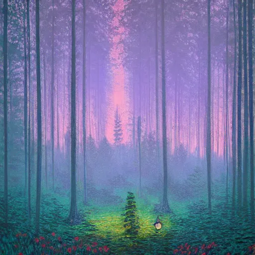 Prompt: A magical forest by Dan Mumford, Claude Monet and Simon Stålenhag