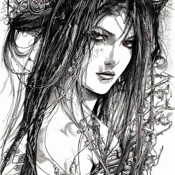 Image similar to a highly detailed portrait in the style of milo manara and in the style of luis royo.