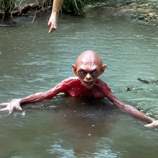 Image similar to Gollum floats on a bloody stream