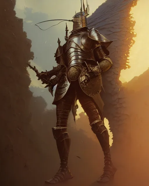 Image similar to highly detailed vfx portrait of a fantasy knight, stephen bliss, unreal engine, greg rutkowski, loish, rhads, beeple, makoto shinkai and lois van baarle, ilya kuvshinov, rossdraws, tom bagshaw, alphonse mucha, global illumination, detailed and intricate environment