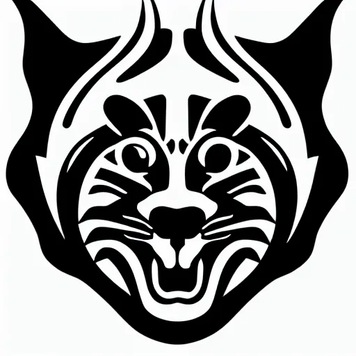 Image similar to modern minimalistic stylised logo of a lynx head, symmetrical, white with black background, elite dangerous, vector image