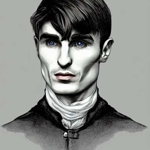 Image similar to Thomas Shelby as a half-elf from D&D, digital art, portrait