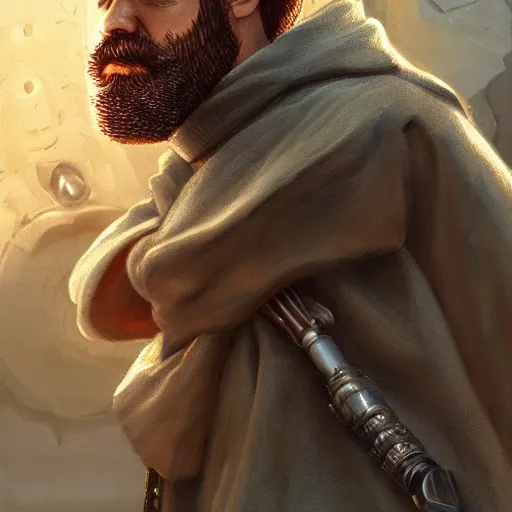 Prompt: bearded jedi working on legos, sci-fi fantasy,intricate,elegant,highly detailed, digital painting, artstation, concept art, Ultrarealistic illustration, raid71