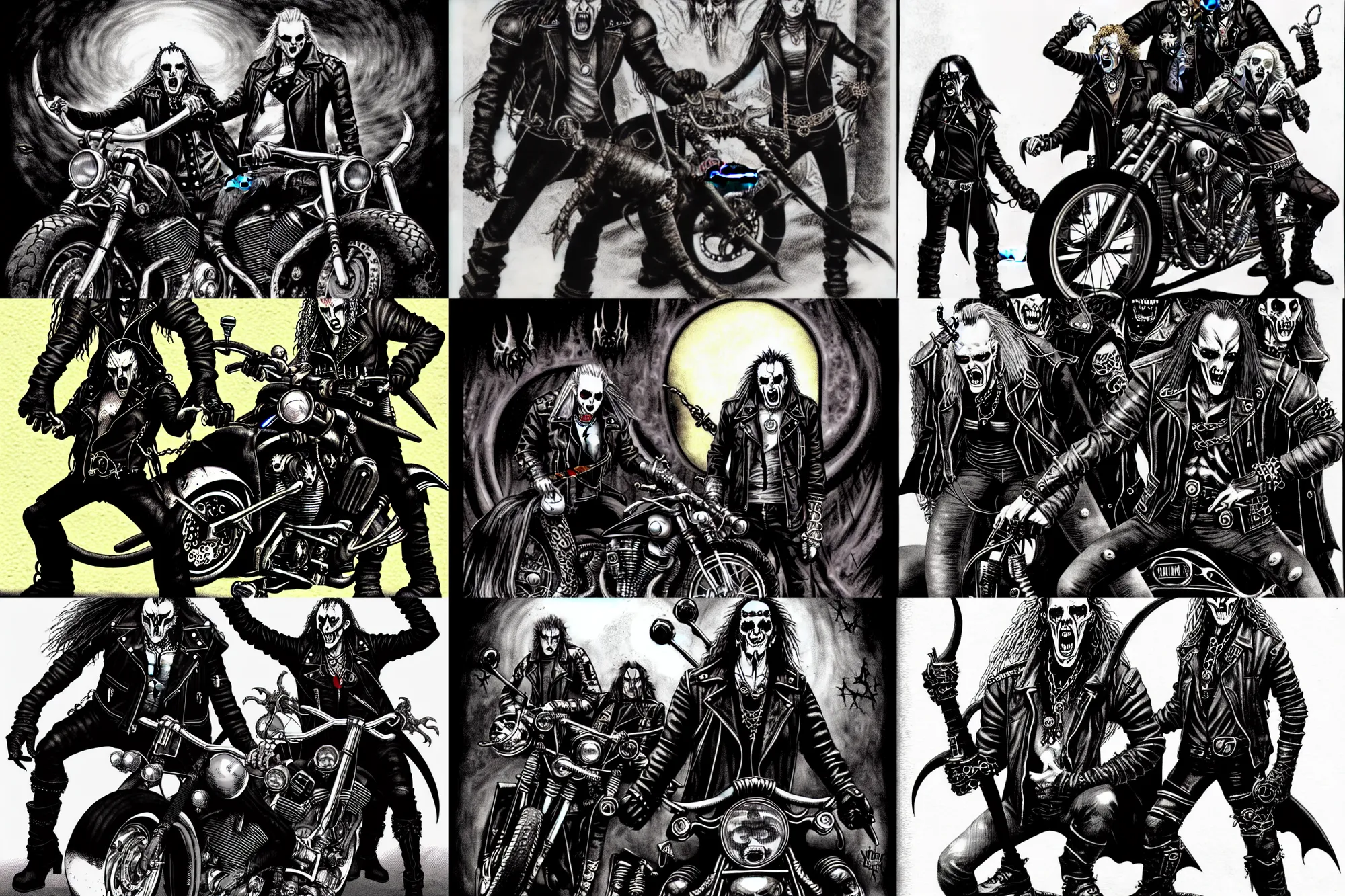 Prompt: biker vampires, gangrel, circle of the crone, illustration from a world of darkness vampire : the requiem source book ( by white wolf )