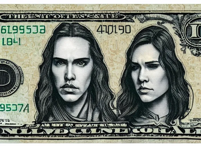 Image similar to reylo kissing, dollar bill