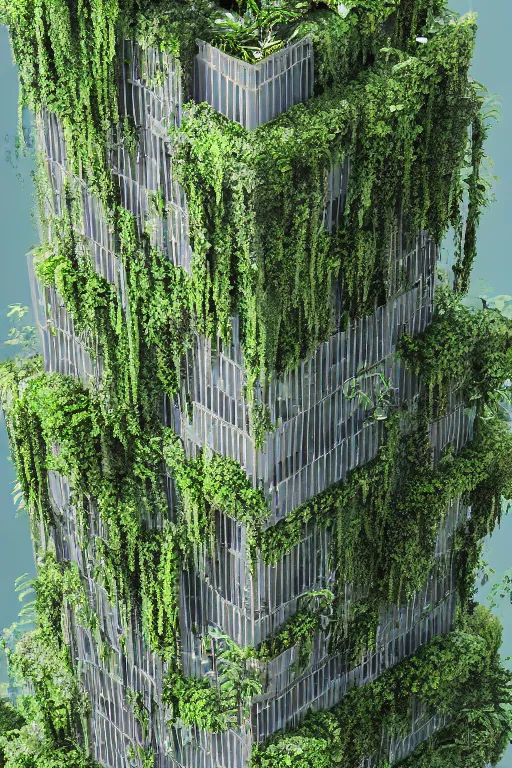 Prompt: huge organic skyscraper overgrown with plants, hyper realistic octane render 4K, micro detailed