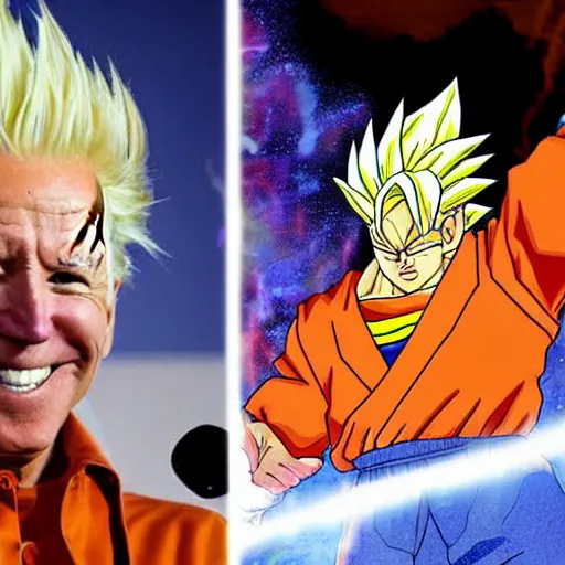 Prompt: joe biden as super saiyan goku