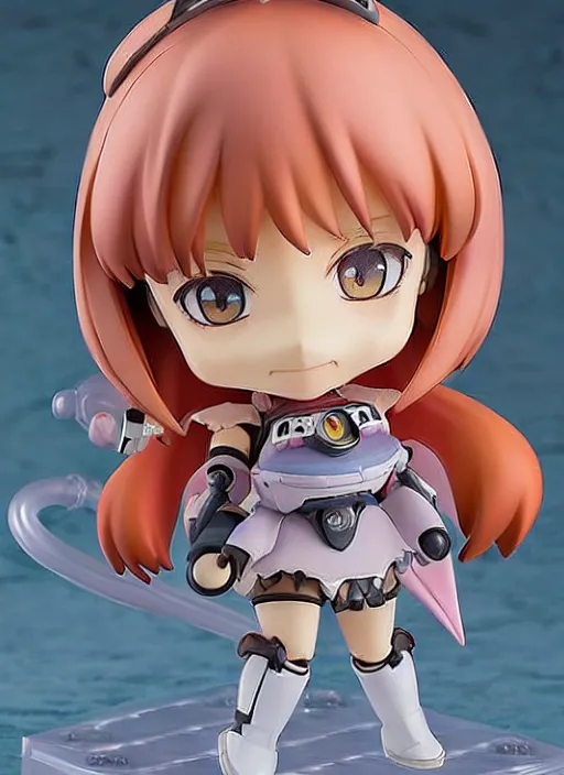 Prompt: a grotesque caricature of a kawaii mecha musume girl nendoroid figurine with a big dumb bucktooth grin featured on wallace and gromit by arthur szyk, looney