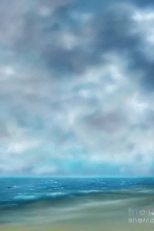 Image similar to digital painting detailed serene ocean mist candy cloudy sky by Cliff Childs