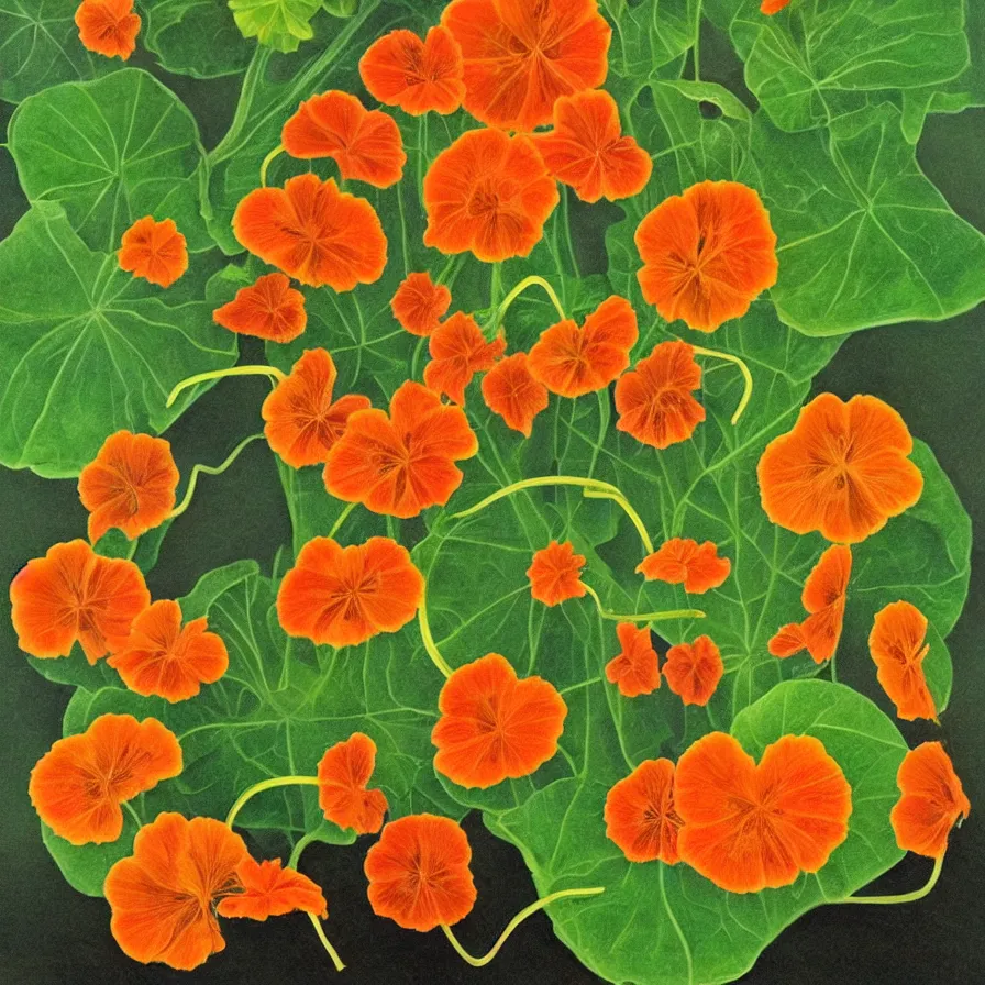 Prompt: surrealist supernatural nasturtium plant