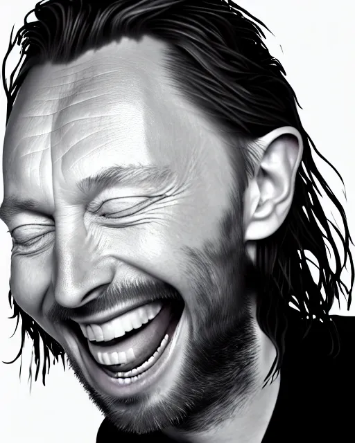 Image similar to a biomorphic portrait of thom yorke laughing, 4 k, octane high quality render