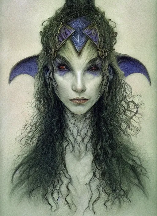 Image similar to portrait of young female sorceress of the endtimes, beautiful! coherent! dungeons and dragons character, by brian froud, strong line, cool night color, high contrast