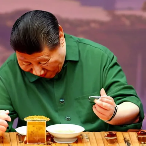 Image similar to Xi Jinping eating honey out of a jar with his hands.