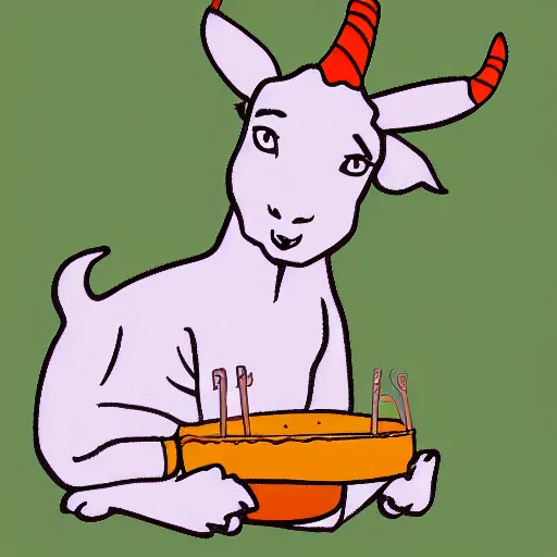 Image similar to billy the disney goat with a churro in his mouth, high quality line art