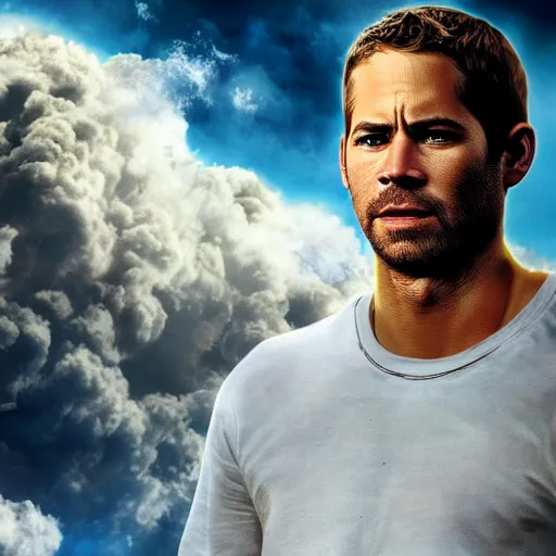 Image similar to paul walker is warching the earth from heaven, amazing digital art, highly detailed, trending on artstation