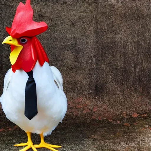 Prompt: a high quality photo of a chicken wearing a suit, Romanticism, 8k