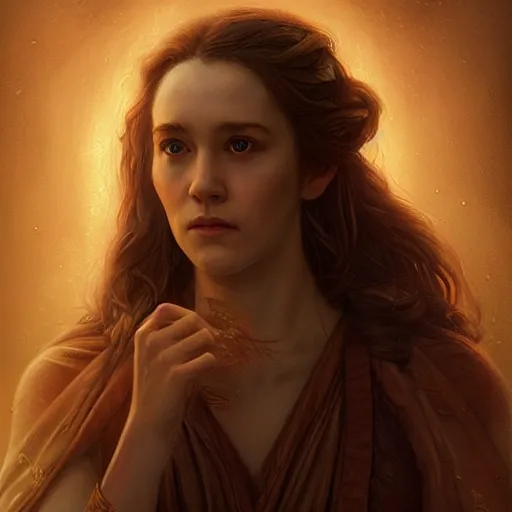 Image similar to majestic gracious seductive oracle of delphi portrait, ancient greece, atmospheric lighting, painted, intricate, volumetric lighting, beautiful, rich deep colours masterpiece, golden hour, sharp focus, ultra detailed, by leesha hannigan, ross tran, thierry doizon, kai carpenter, ignacio fernandez rios