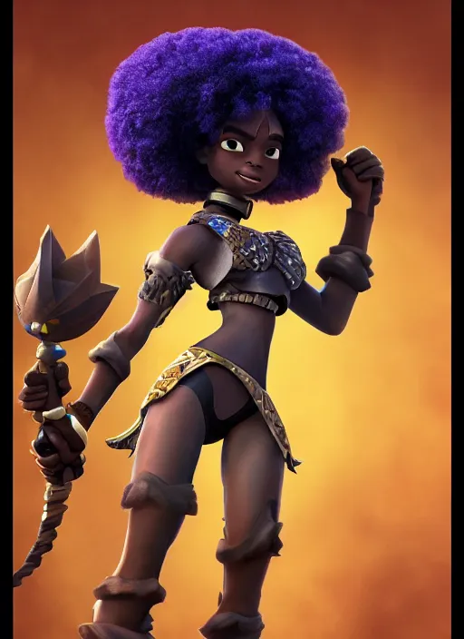 Prompt: an afrofuturistic warrior in battle, pixar animation style, cinematic, divine, ineffable, strong, powerful, stunning, majestic, beautiful, godly, amazing