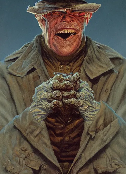 Image similar to portrait of Mr. Boogedy (1986), highly detailed, centered, solid color background, digital painting, artstation, concept art, smooth, sharp focus, illustration, Jason Edmiston, donato giancola, Joseph Christian Leyendecker, Les Edwards, Ed Repka, WLOP, Artgerm